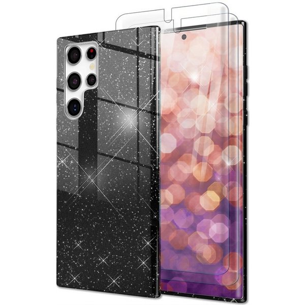 Nalia Smartphone-Hülle Samsung Galaxy S23 Ultra 17,3 cm (6,8 Zoll), Glitzer Silikon Hülle / 2x Displayschutz / Innen Verstärkt / Stoßfest