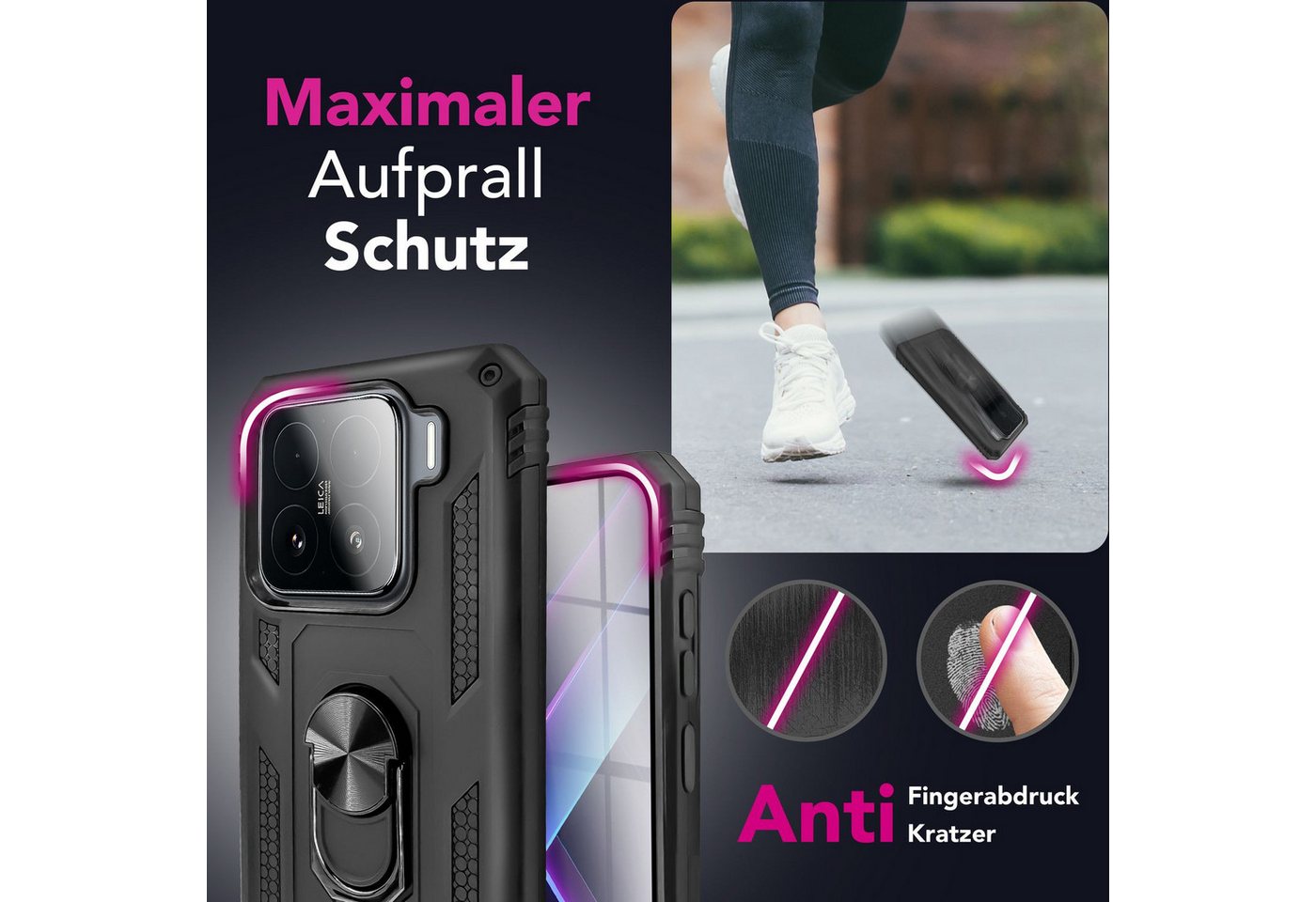 Nalia Smartphone-Hülle Xiaomi 15 16,2 cm (6,36 Zoll), Hülle mit Ring / Militär Stil / Extrem Robust / Stand / Outdoor Schutz – Bild 2 von 5