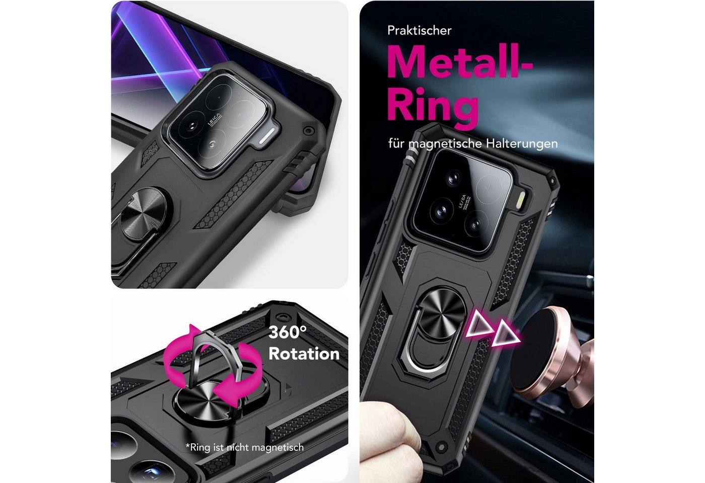 Nalia Smartphone-Hülle Xiaomi 15 16,2 cm (6,36 Zoll), Hülle mit Ring / Militär Stil / Extrem Robust / Stand / Outdoor Schutz – Bild 3 von 5