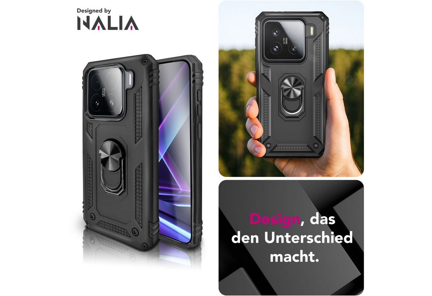 Nalia Smartphone-Hülle Xiaomi 15 16,2 cm (6,36 Zoll), Hülle mit Ring / Militär Stil / Extrem Robust / Stand / Outdoor Schutz – Bild 4 von 5