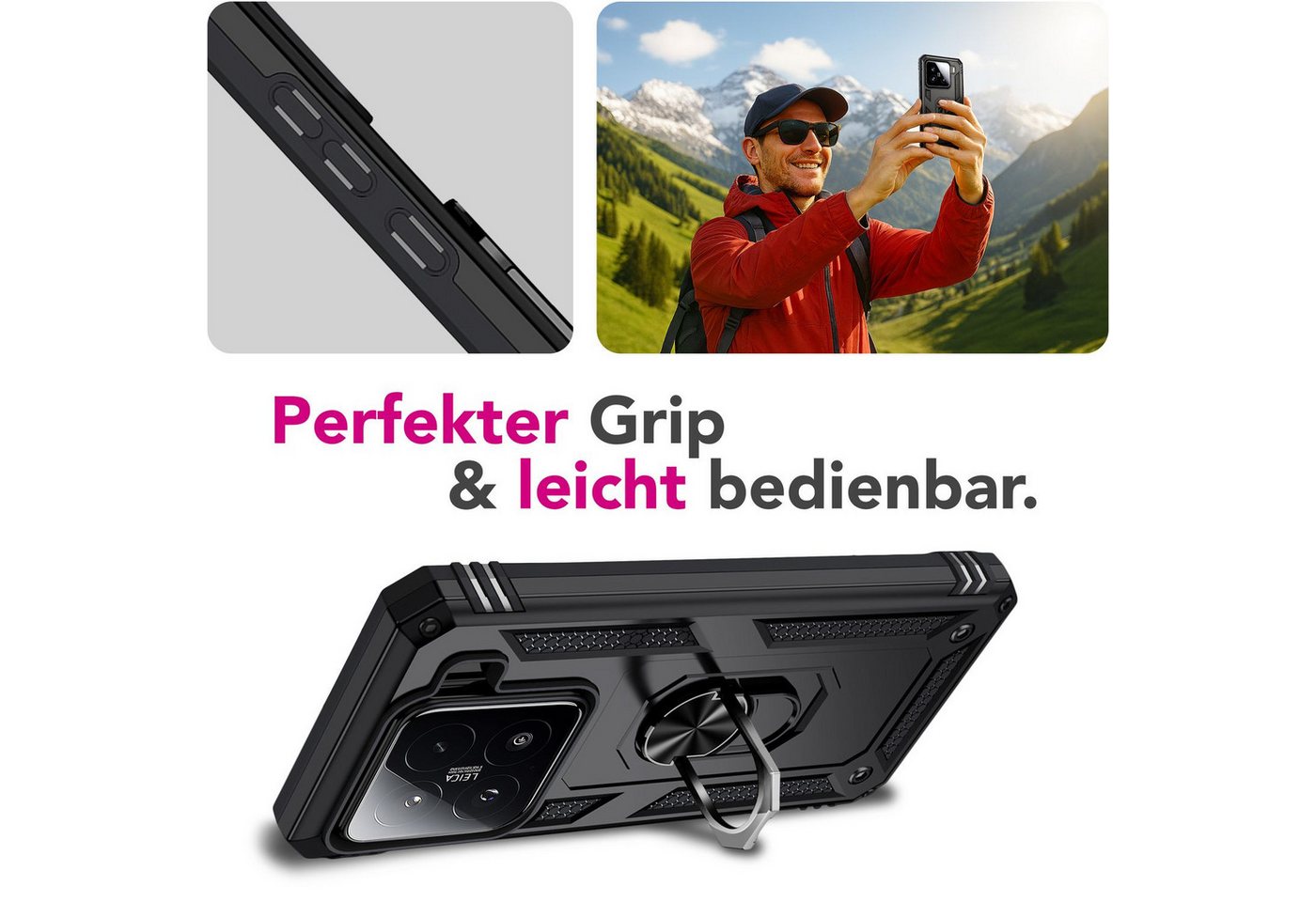 Nalia Smartphone-Hülle Xiaomi 15 16,2 cm (6,36 Zoll), Hülle mit Ring / Militär Stil / Extrem Robust / Stand / Outdoor Schutz – Bild 5 von 5