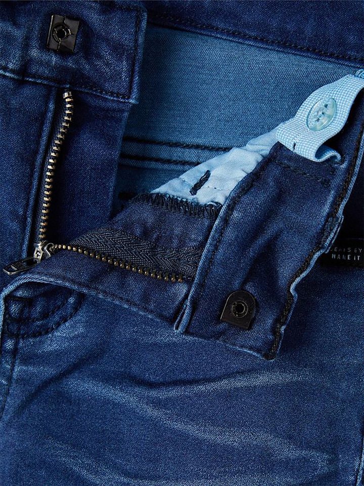 Name It Regular-fit-Jeans Stretch Slim Fit Used Look Verstellbarer für Jungen Baumwolle Normal Fit Einfarbig elastisch Reißverschluss – Bild 4 von 5