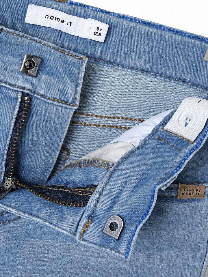 Name It Regular-fit-Jeans Stretch Slim Fit Used Look Verstellbarer für Jungen Baumwolle Normal Fit Einfarbig elastisch Reißverschluss – Bild 3 von 5