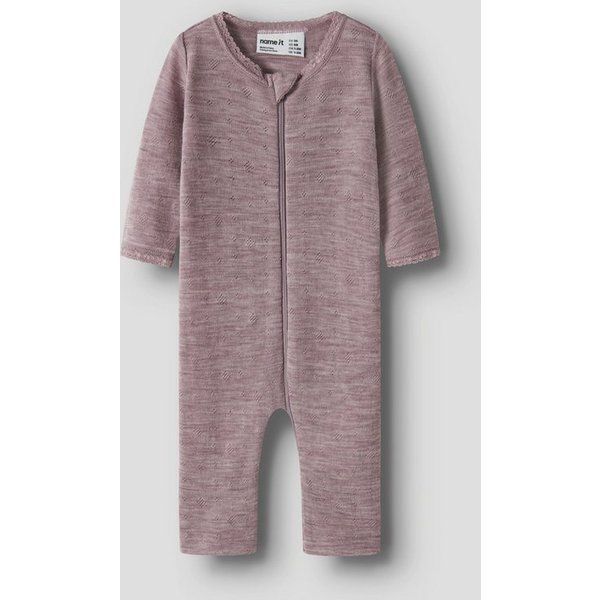 Name It Schlafanzug NBFWANG WOOL NEEDLE NIGHTSUIT SOLID NOOS aus Wolle, Regular Fit, mit Reißverschluss und Kinnschutz