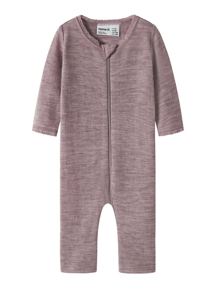 Name It Schlafanzug NBFWANG WOOL NEEDLE NIGHTSUIT SOLID NOOS aus Wolle, Regular Fit, mit Reißverschluss und Kinnschutz – Bild 4 von 4