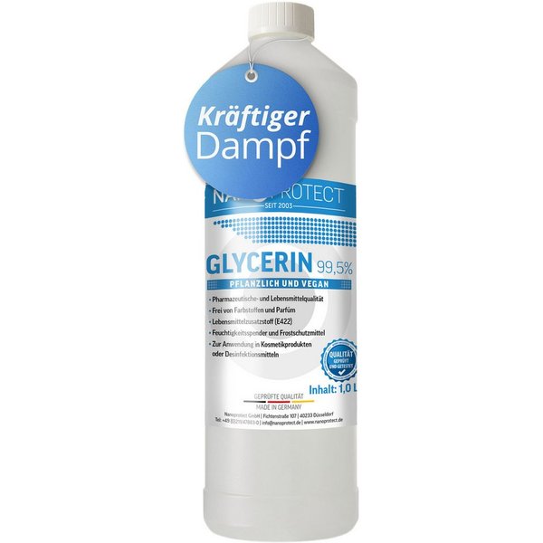 Nanoprotect Handseife Glycerin 99,5%, 1 Liter (1,25 kg), Rein pflanzliches Glycerol, Pharma- und Lebensmittelqualität E422
