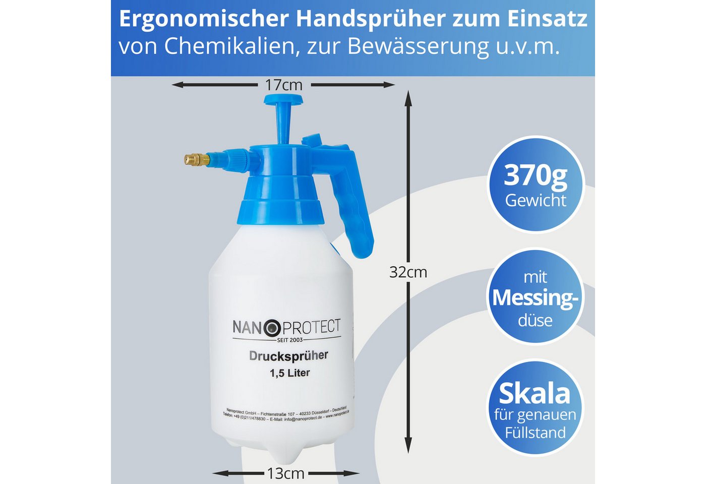 Nanoprotect Sprühflasche Handsprüher - 1,5 Liter - Drucksprüher – Bild 2 von 5