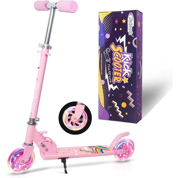 Nattork Scooter Kinder, Tretroller für Jungen & Mädchen, Tragbar, 50 kg Belastbarkeit, (1 tlg), Leichtes Faltdesign mit Bremssystem, höhenverstellbarem Lenker