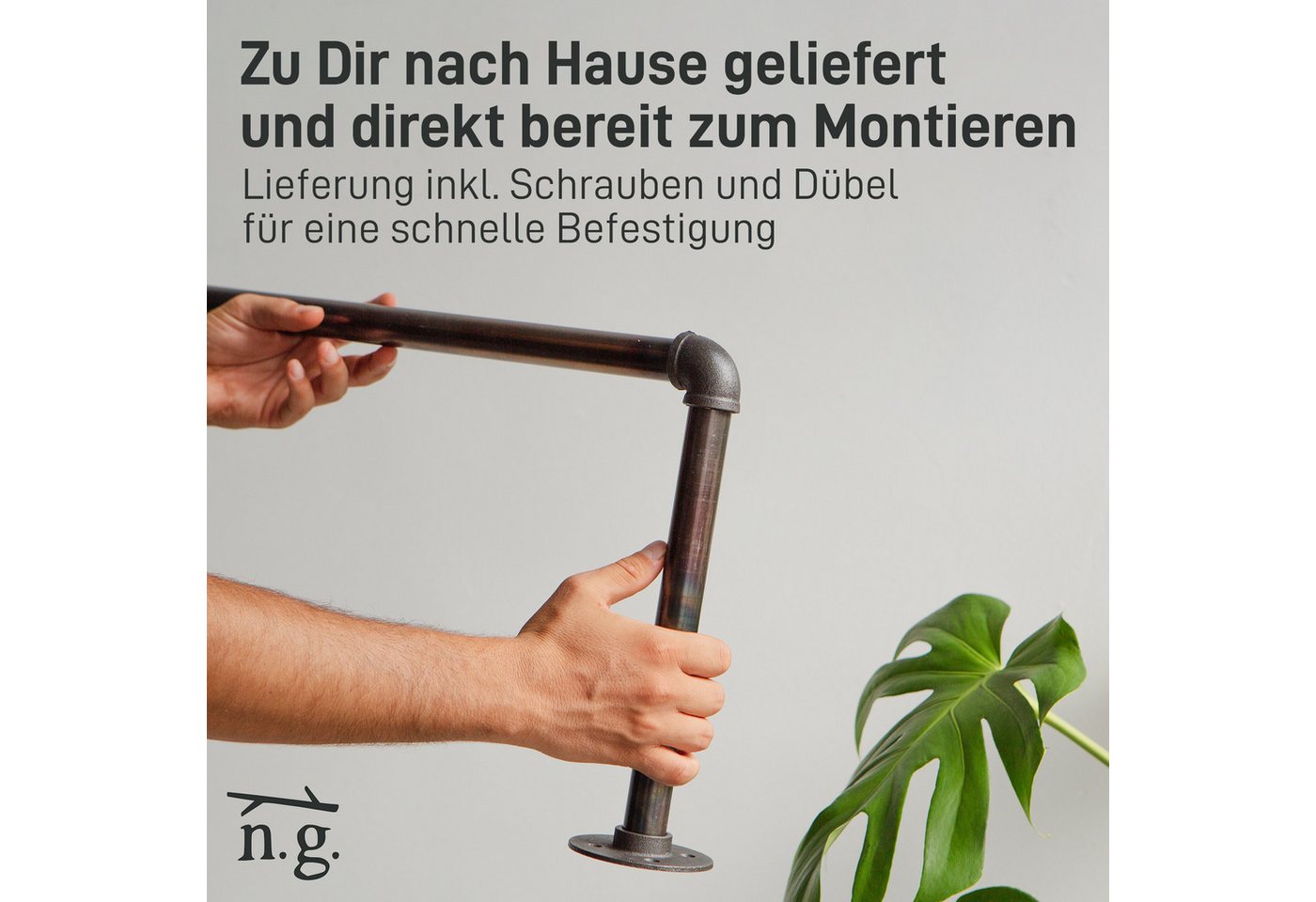 Natural Goods Berlin Garderobenstange Pipe GARD Wall, (1 St), Kleiderstange, Garderobenhalter, Hängegarderobe, Temperguss – Bild 5 von 5