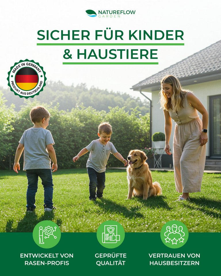 Natureflow Rasendünger Bio, 100% organisch, NPK 7+2,5+1, 2,5 kg/100 m², Frühjahr, Einzelartikel – Bild 5 von 5