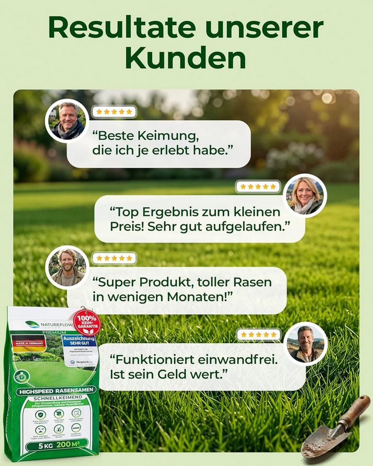 Natureflow Rasensamen schnellkeimend, TEST SEHR GUT, 100% Keimgarantie, 5 kg/200 m², 5 kg, Trittfester Sport und Spielrasen mit dichtem Wuchs gegen Unkraut – Bild 4 von 5
