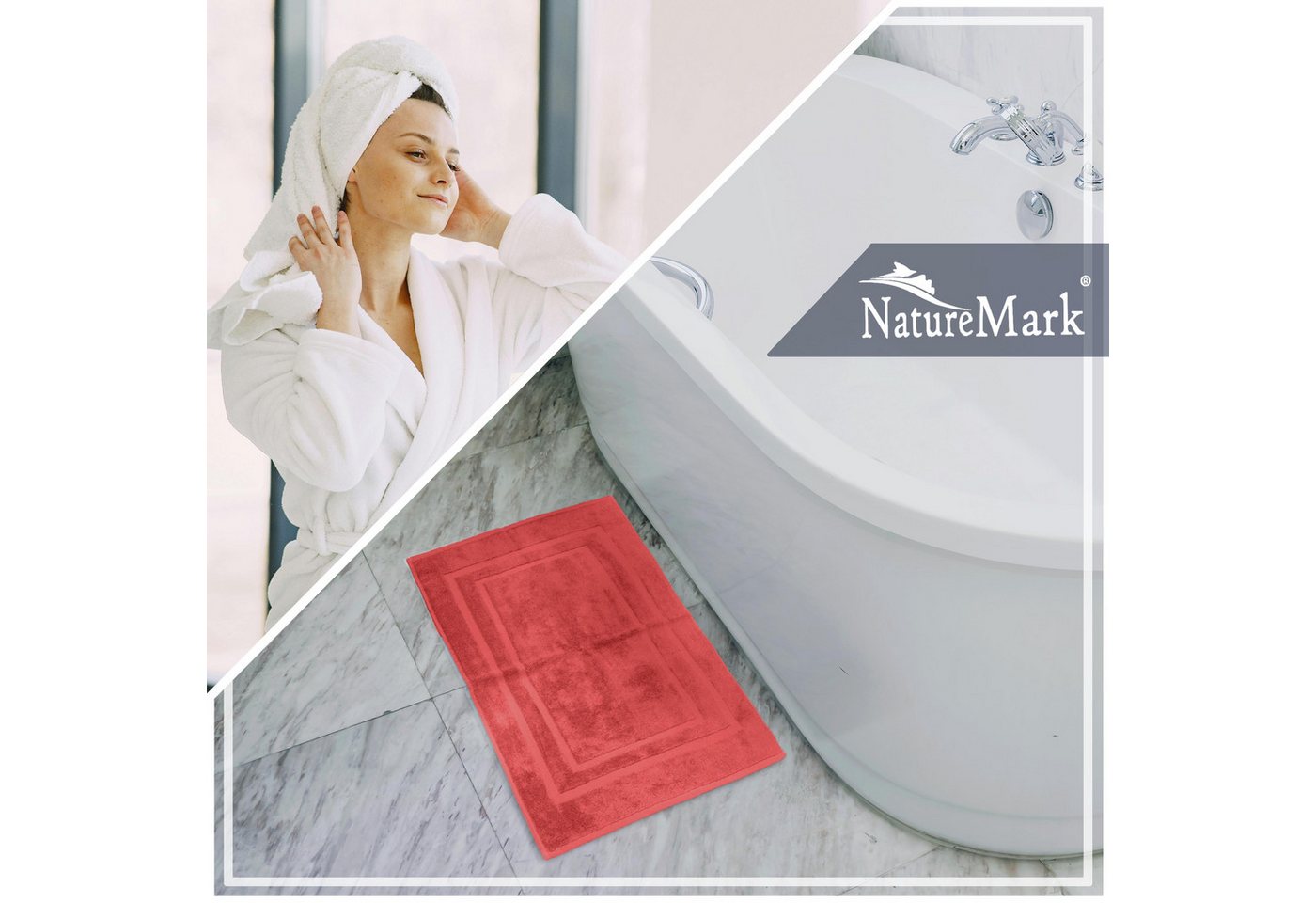 NatureMark Badematte 2er-Set Badvorleger 50x80cm, strapazierfähig, Baumwolle, rechteckig, Badematte 2-tlg., Duschmatte Duschvorleger, Premium Qualität, 50x80cm, – Bild 4 von 5