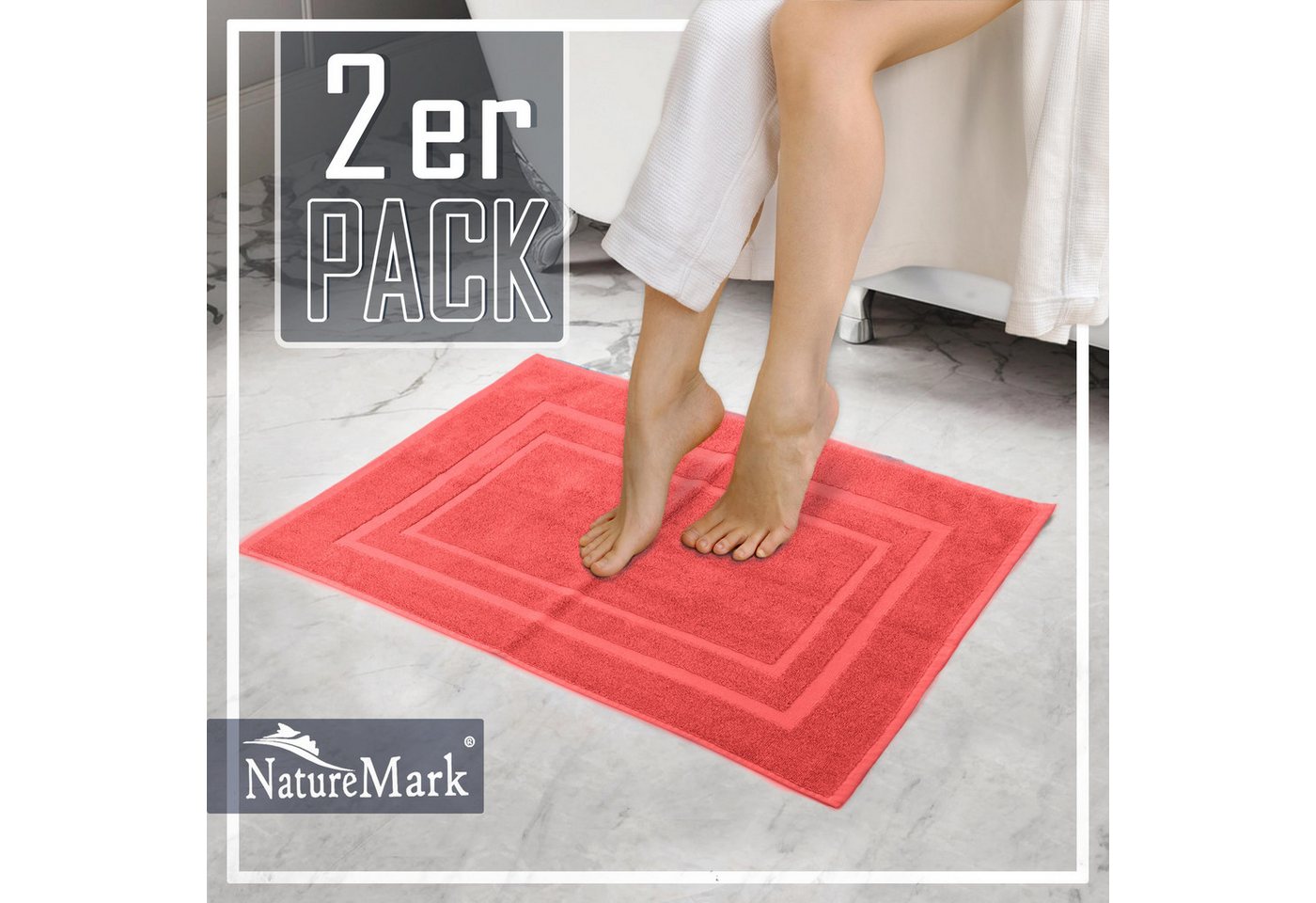 NatureMark Badematte 2er-Set Badvorleger 50x80cm, strapazierfähig, Baumwolle, rechteckig, Badematte 2-tlg., Duschmatte Duschvorleger, Premium Qualität, 50x80cm, – Bild 5 von 5