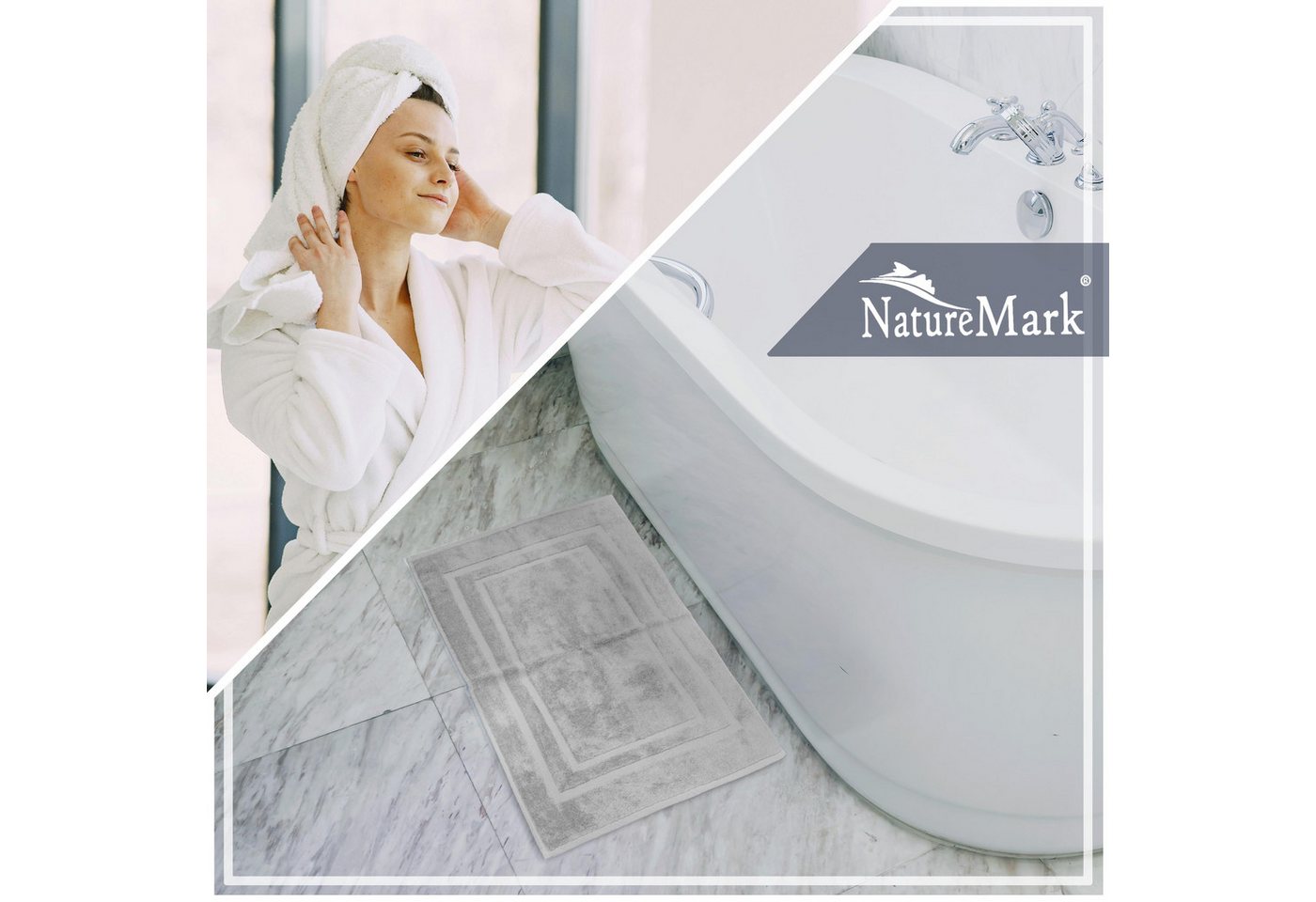 NatureMark Badematte 2er-Set Badvorleger 50x80cm, strapazierfähig, Baumwolle, rechteckig, Badematte 2-tlg., Duschmatte Duschvorleger, Premium Qualität, 50x80cm, – Bild 4 von 5