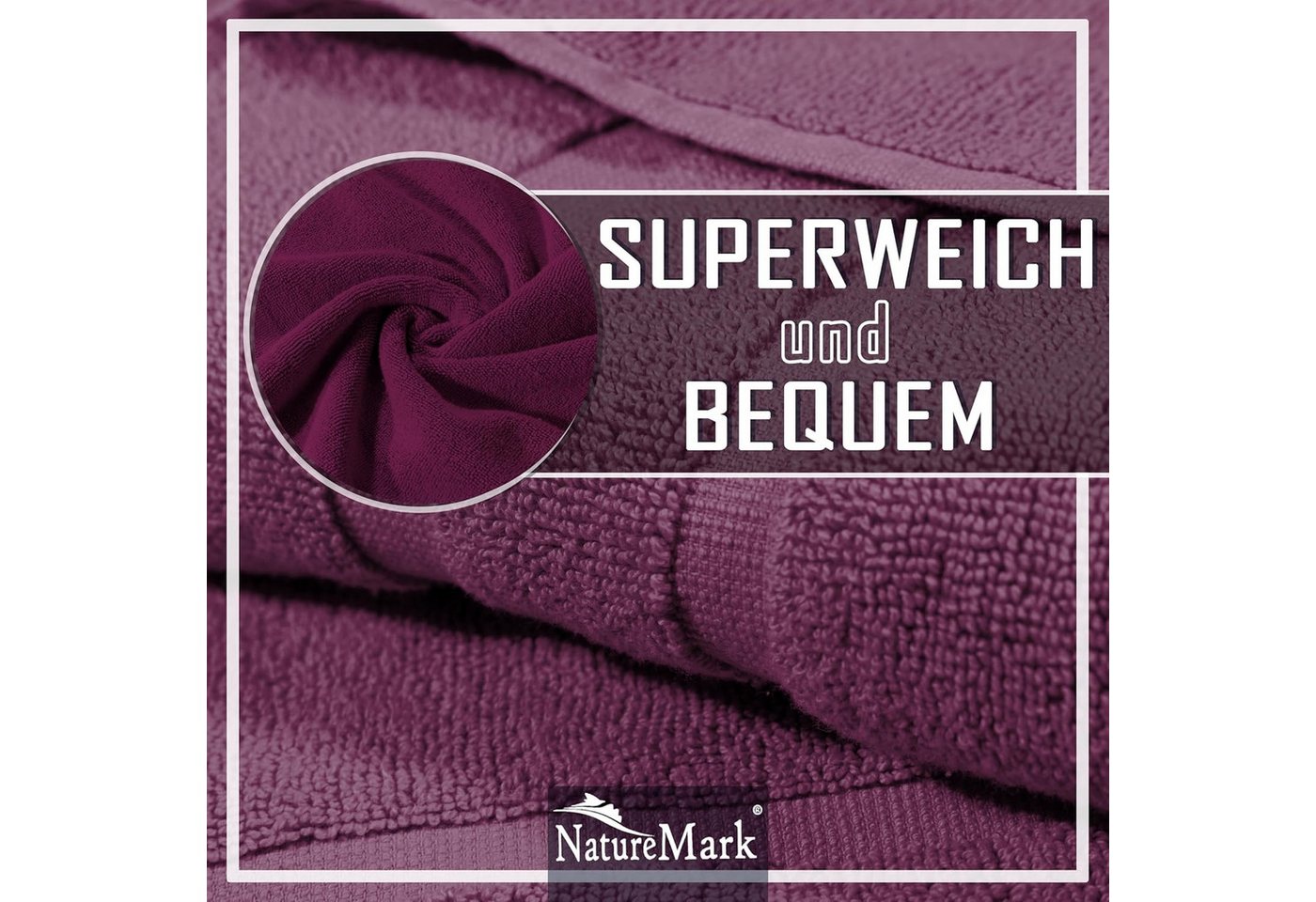 NatureMark Badematte 2er-Set Badvorleger 50x80cm, strapazierfähig, Baumwolle, rechteckig, Badematte 2-tlg., Duschmatte Duschvorleger, Premium Qualität, 50x80cm, – Bild 3 von 5