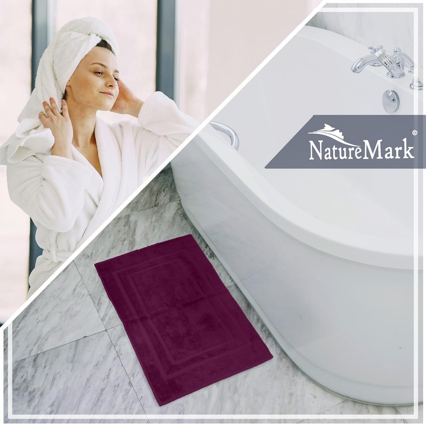 NatureMark Badematte 2er-Set Badvorleger 50x80cm, strapazierfähig, Baumwolle, rechteckig, Badematte 2-tlg., Duschmatte Duschvorleger, Premium Qualität, 50x80cm, – Bild 4 von 5