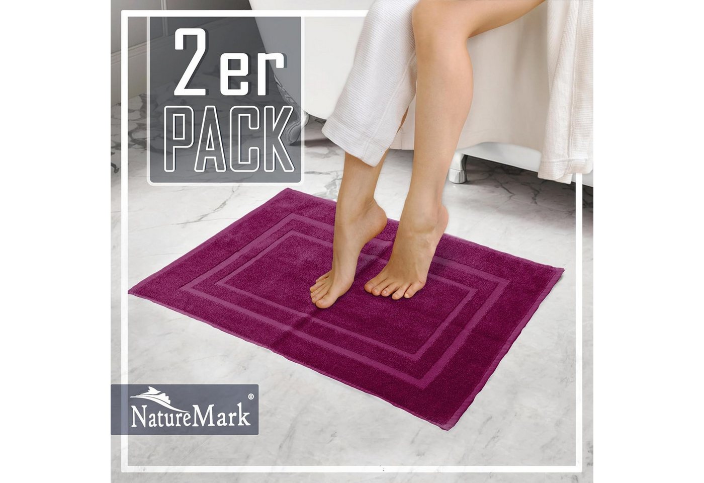 NatureMark Badematte 2er-Set Badvorleger 50x80cm, strapazierfähig, Baumwolle, rechteckig, Badematte 2-tlg., Duschmatte Duschvorleger, Premium Qualität, 50x80cm, – Bild 5 von 5
