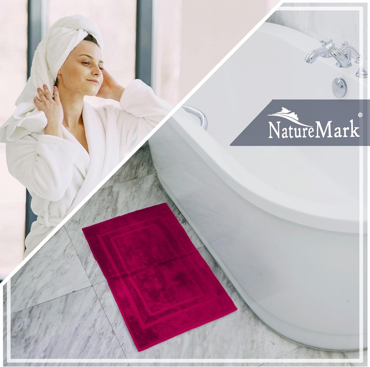 NatureMark Badematte 2er-Set Badvorleger 50x80cm, strapazierfähig, Baumwolle, rechteckig, Badematte 2-tlg., Duschmatte Duschvorleger, Premium Qualität, 50x80cm, – Bild 4 von 5