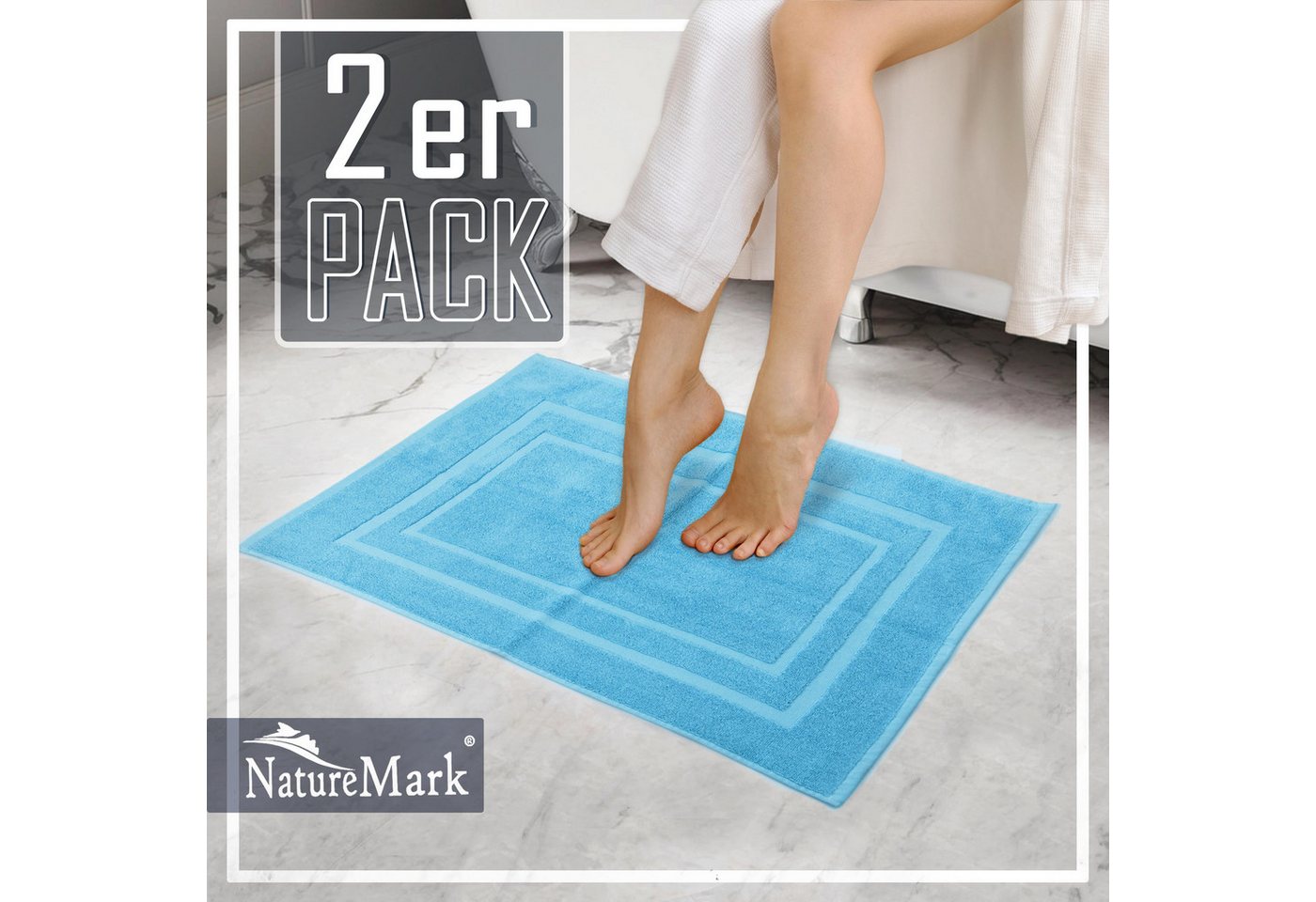 NatureMark Badematte 2er-Set Badvorleger 50x80cm, strapazierfähig, Baumwolle, rechteckig, Badematte 2-tlg., Duschmatte Duschvorleger, Premium Qualität, 50x80cm, – Bild 5 von 5