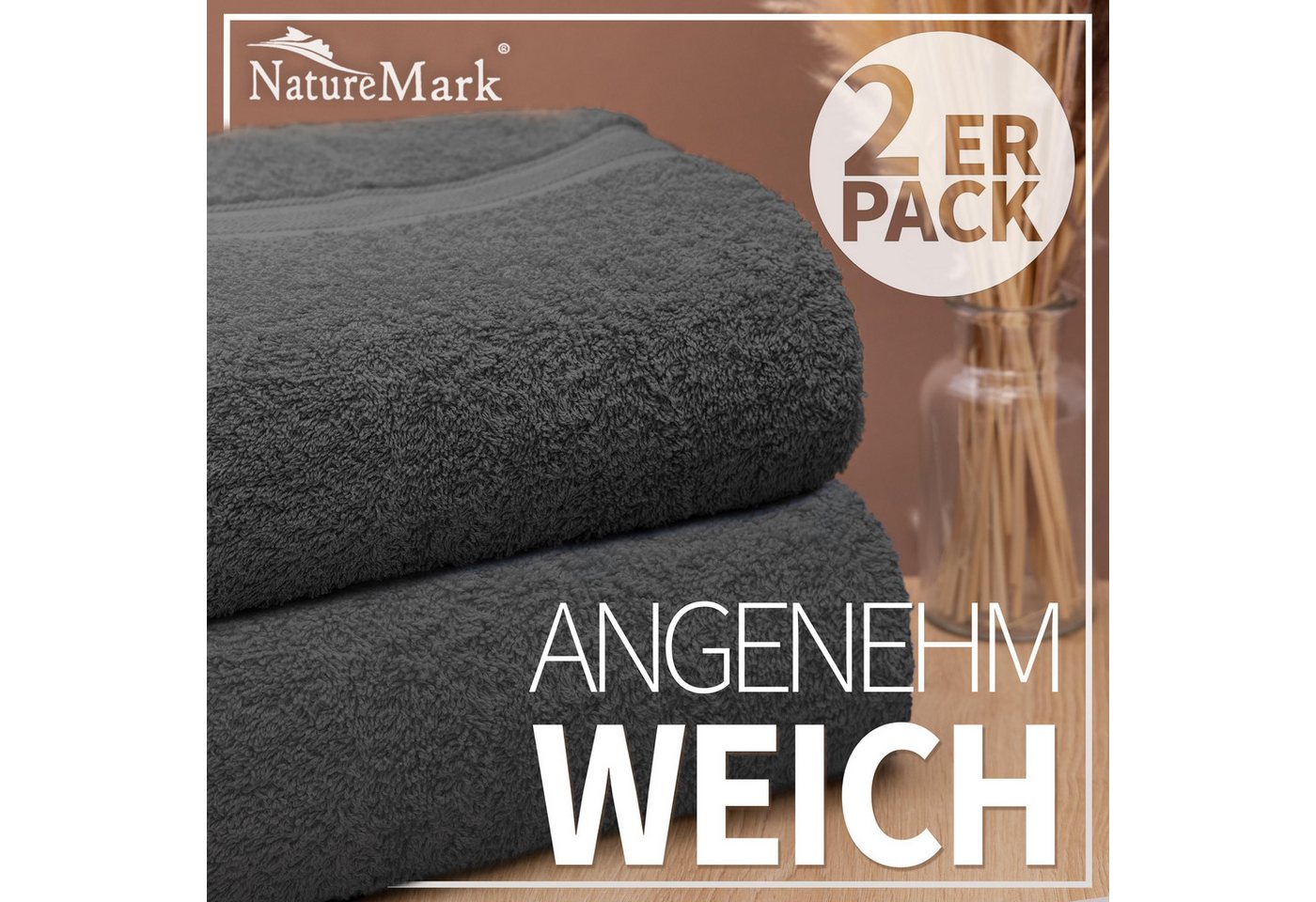 NatureMark Duschtücher 2er-Set Frottier Duschtücher 70x140cm, 100% Baumwolle (2-St), Premium Qualität, DUSCHTUCH, Dusch-Handtuch, 70x140cm, Anthrazit grau – Bild 3 von 5