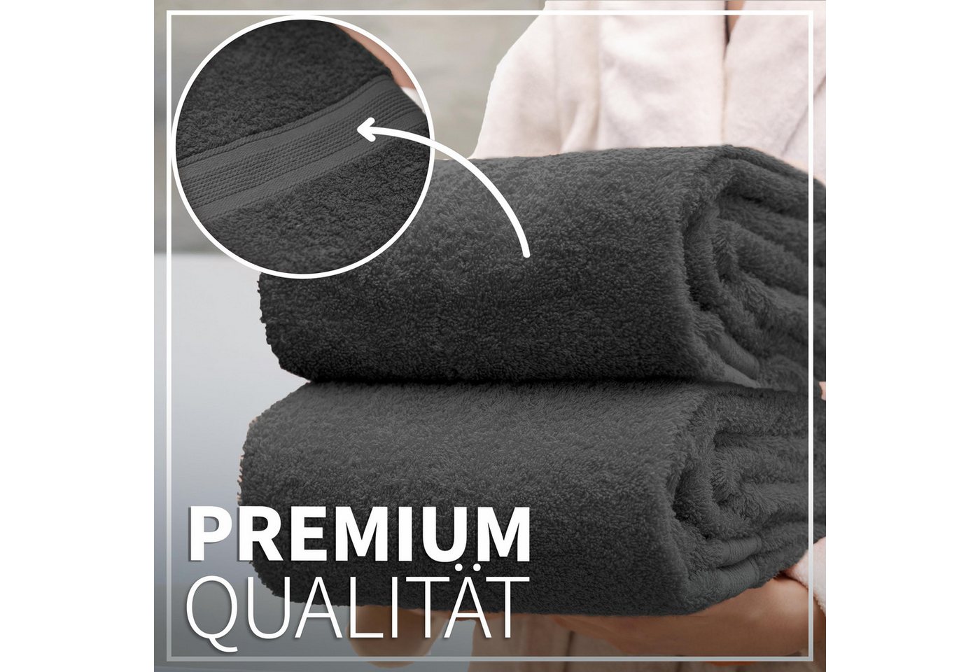 NatureMark Duschtücher 2er-Set Frottier Duschtücher 70x140cm, 100% Baumwolle (2-St), Premium Qualität, DUSCHTUCH, Dusch-Handtuch, 70x140cm, Anthrazit grau – Bild 4 von 5