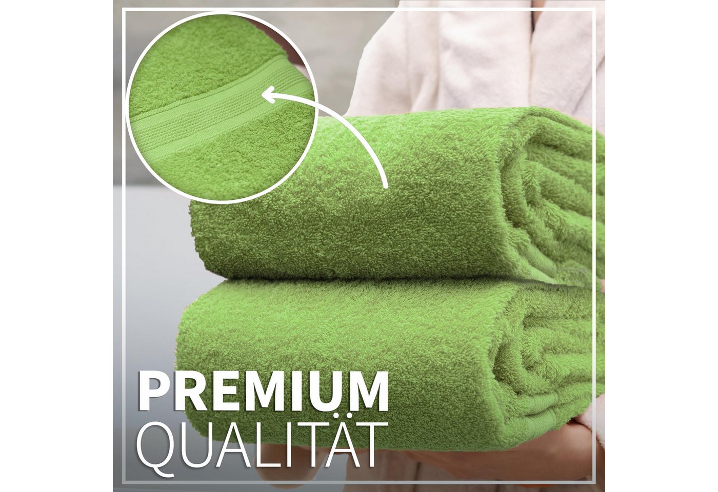 NatureMark Duschtücher 2er-Set Frottier Duschtücher 70x140cm, 100% Baumwolle (2-St), Premium Qualität, DUSCHTUCH, Dusch-Handtuch, 70x140cm, Apfel grün – Bild 4 von 5