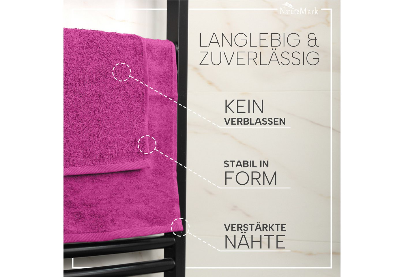 NatureMark Gästehandtuch 20er-Sparpack Frottier Gästetücher 30x50cm, 100% Baumwolle (20-St), Gästehandtuch 30x50cm Pink – Bild 4 von 5