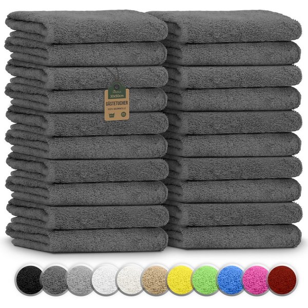 NatureMark Gästehandtuch 20er-Sparpack Frottier Gästetücher 30x50cm, 100% Baumwolle (20-St), Gästehandtuch 30x50cm Anthrazit grau