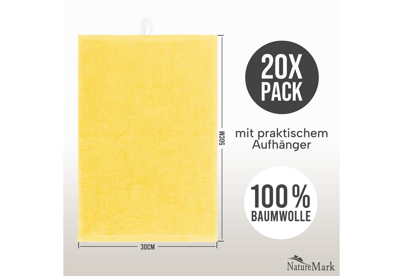 NatureMark Gästehandtuch 20er-Sparpack Frottier Gästetücher 30x50cm, 100% Baumwolle (20-St), Gästehandtuch 30x50cm Gelb – Bild 3 von 5