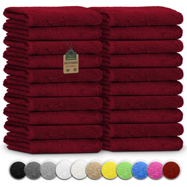 NatureMark Gästehandtuch 20er-Sparpack Frottier Gästetücher 30x50cm, 100% Baumwolle (20-St), Gästehandtuch 30x50cm Bordeaux rot