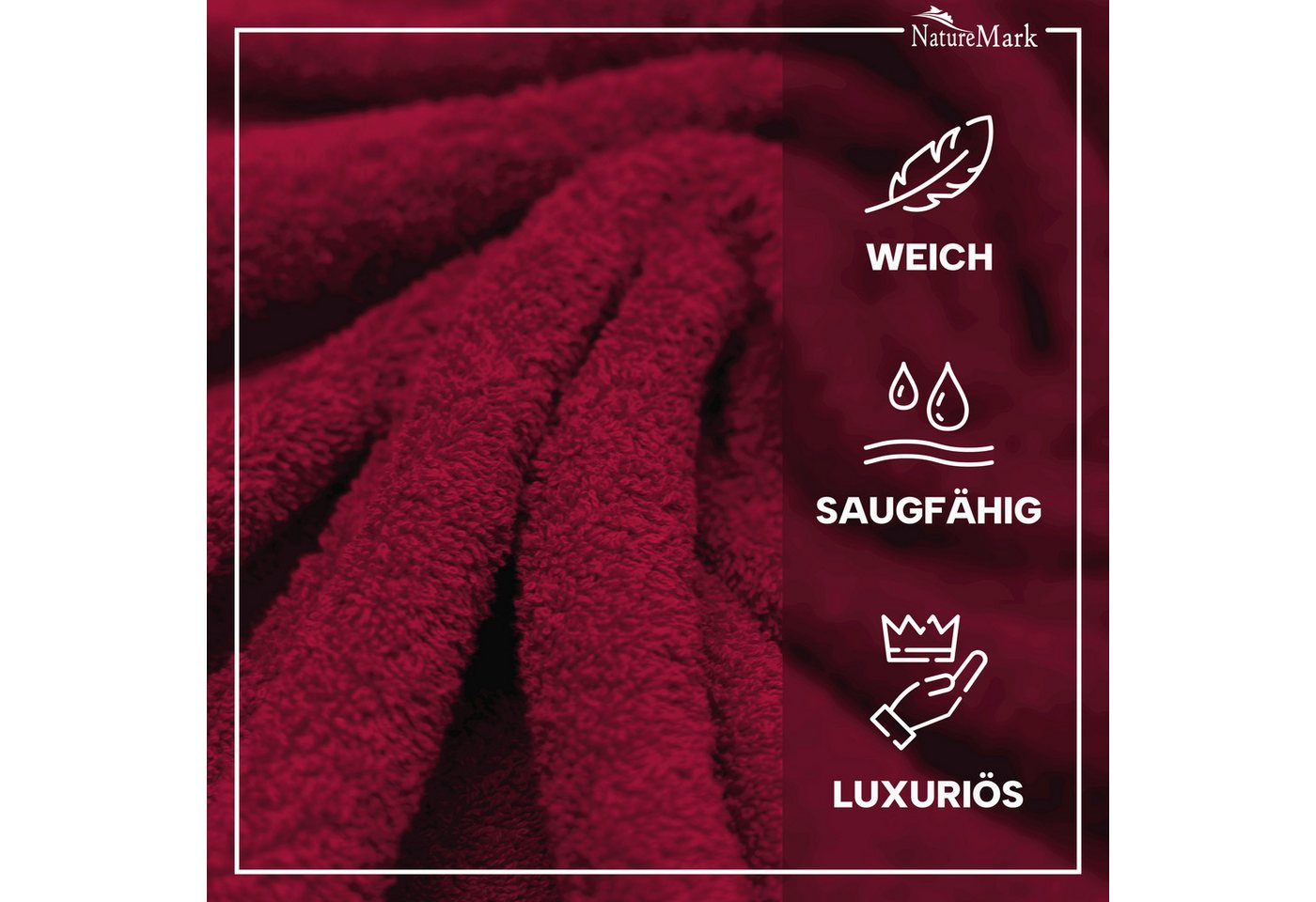 NatureMark Gästehandtuch 20er-Sparpack Frottier Gästetücher 30x50cm, 100% Baumwolle (20-St), Gästehandtuch 30x50cm Bordeaux rot – Bild 2 von 5