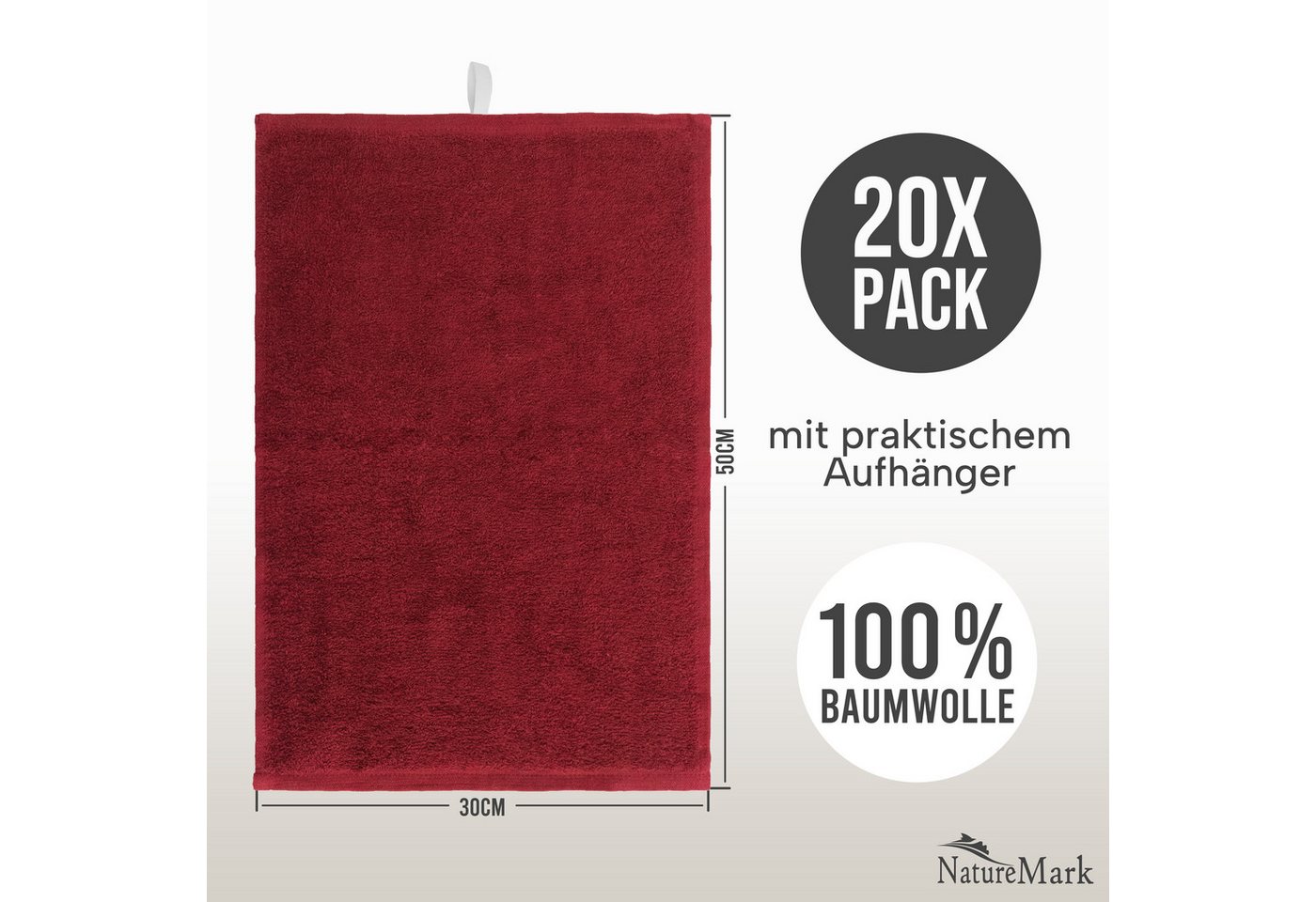 NatureMark Gästehandtuch 20er-Sparpack Frottier Gästetücher 30x50cm, 100% Baumwolle (20-St), Gästehandtuch 30x50cm Bordeaux rot – Bild 3 von 5