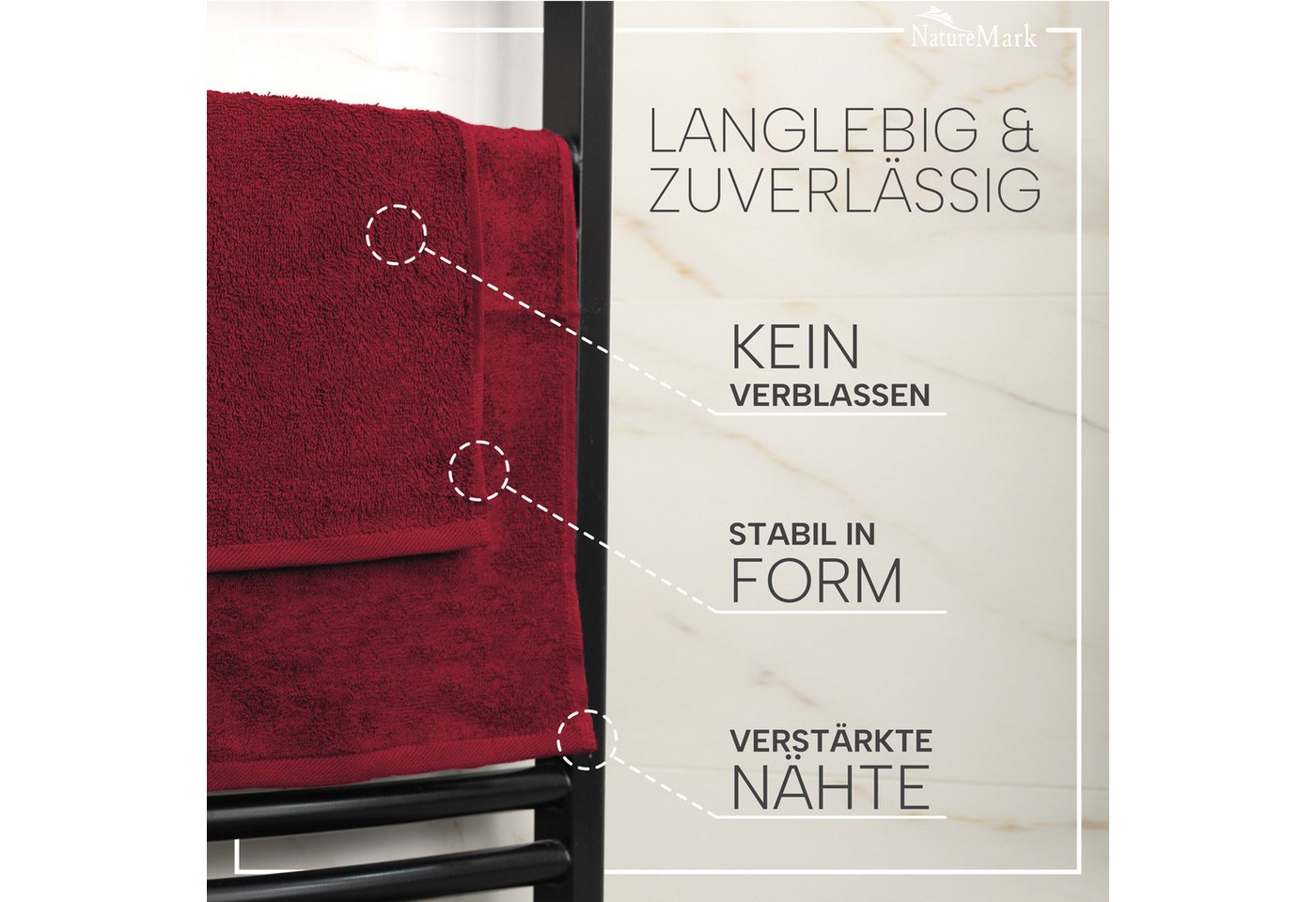 NatureMark Gästehandtuch 20er-Sparpack Frottier Gästetücher 30x50cm, 100% Baumwolle (20-St), Gästehandtuch 30x50cm Bordeaux rot – Bild 4 von 5
