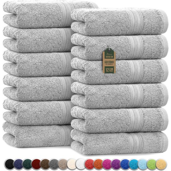 NatureMark Gästehandtuch Gästetuch 500gsm, 100% Baumwolle (12-St), Gästehandtuch Premium Qualität, 30x50cm, Silber grau