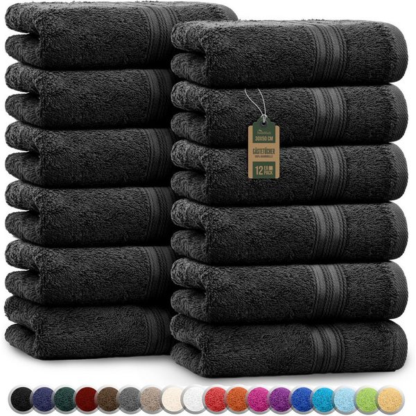 NatureMark Gästehandtuch Gästetuch 500gsm, 100% Baumwolle (12-St), Gästehandtuch Premium Qualität, 30x50cm, Schwarz