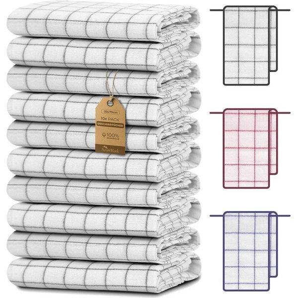 NatureMark Geschirrtuch 10er-Set Küchentücher 50x70cm, (Set, 10-tlg., 10x Geschirrtücher 50x70cm), 10x Geschirrtücher kariert, weich, 100% Baumwolle, Anthrazit 