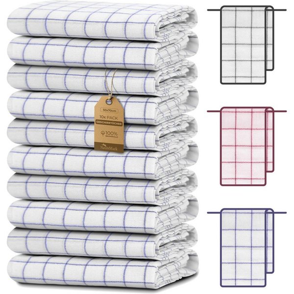 NatureMark Geschirrtuch 10er-Set Küchentücher 50x70cm, (Set, 10-tlg., 10x Geschirrtücher 50x70cm), 10x Geschirrtücher kariert, weich, 100% Baumwolle, Royal blau