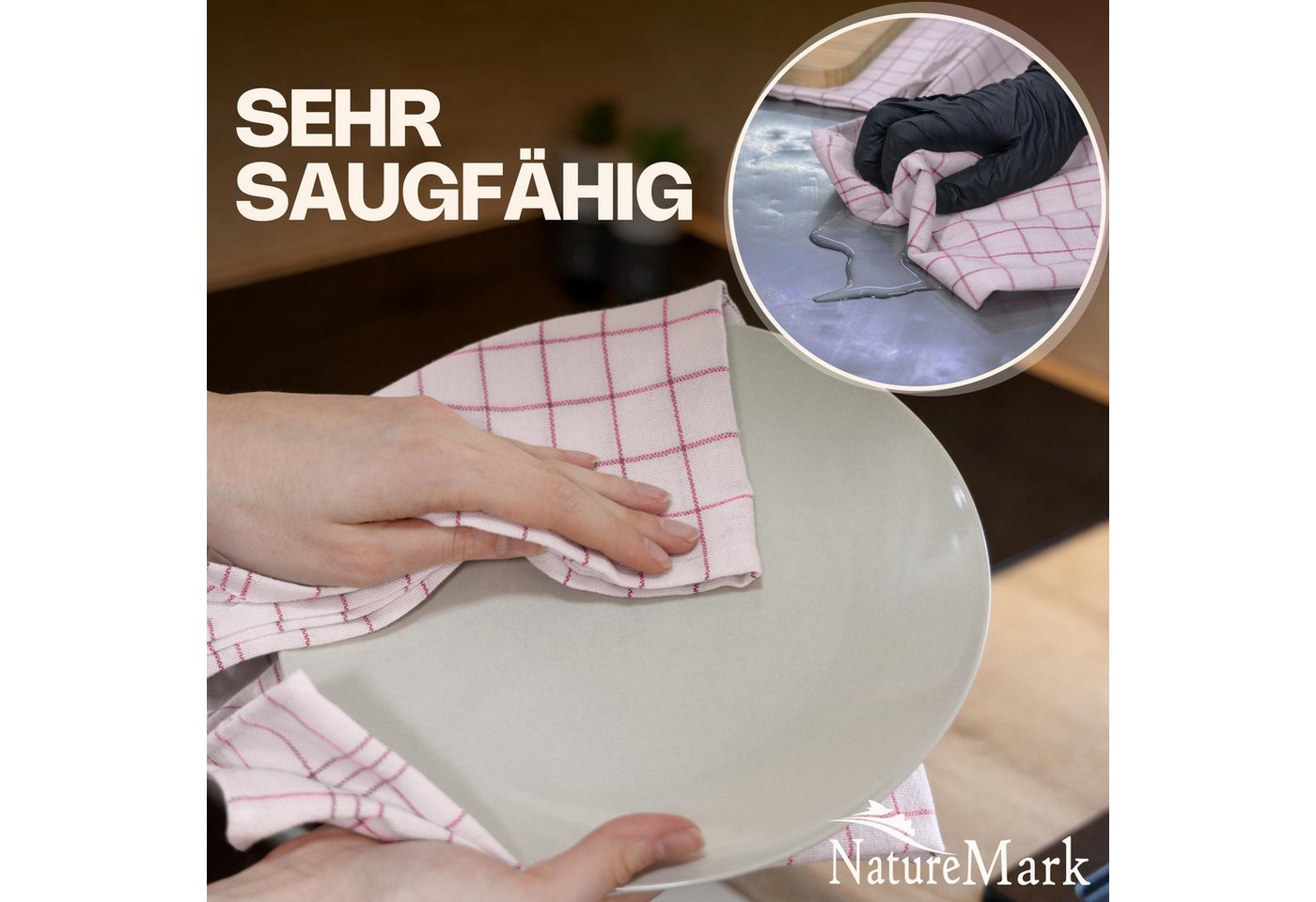 NatureMark Geschirrtuch 10er-Set Küchentücher 50x70cm, (Set, 10-tlg., 10x Geschirrtücher 50x70cm), 10x Geschirrtücher kariert, weich, 100% Baumwolle, Rot – Bild 2 von 5