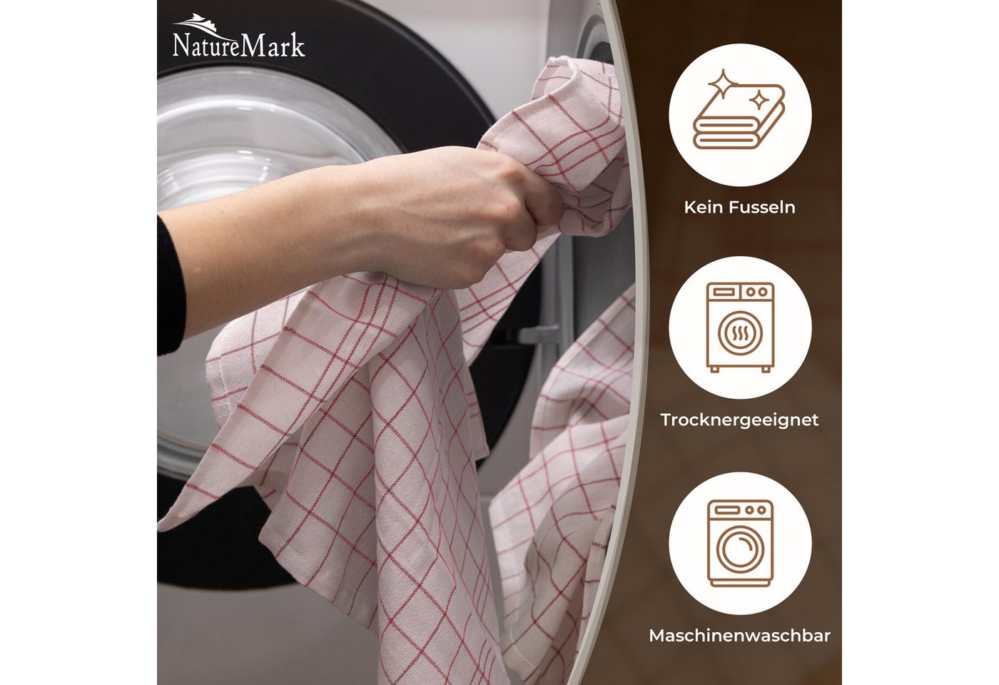 NatureMark Geschirrtuch 10er-Set Küchentücher 50x70cm, (Set, 10-tlg., 10x Geschirrtücher 50x70cm), 10x Geschirrtücher kariert, weich, 100% Baumwolle, Rot – Bild 4 von 5