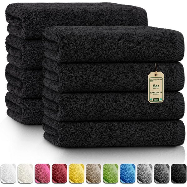 NatureMark Handtücher 8er-Sparpack Handtücher 50x100cm, Baumwolle (8-St), 8X Handtücher, 100% Baumwolle, Schwarz, 50 x 100cm