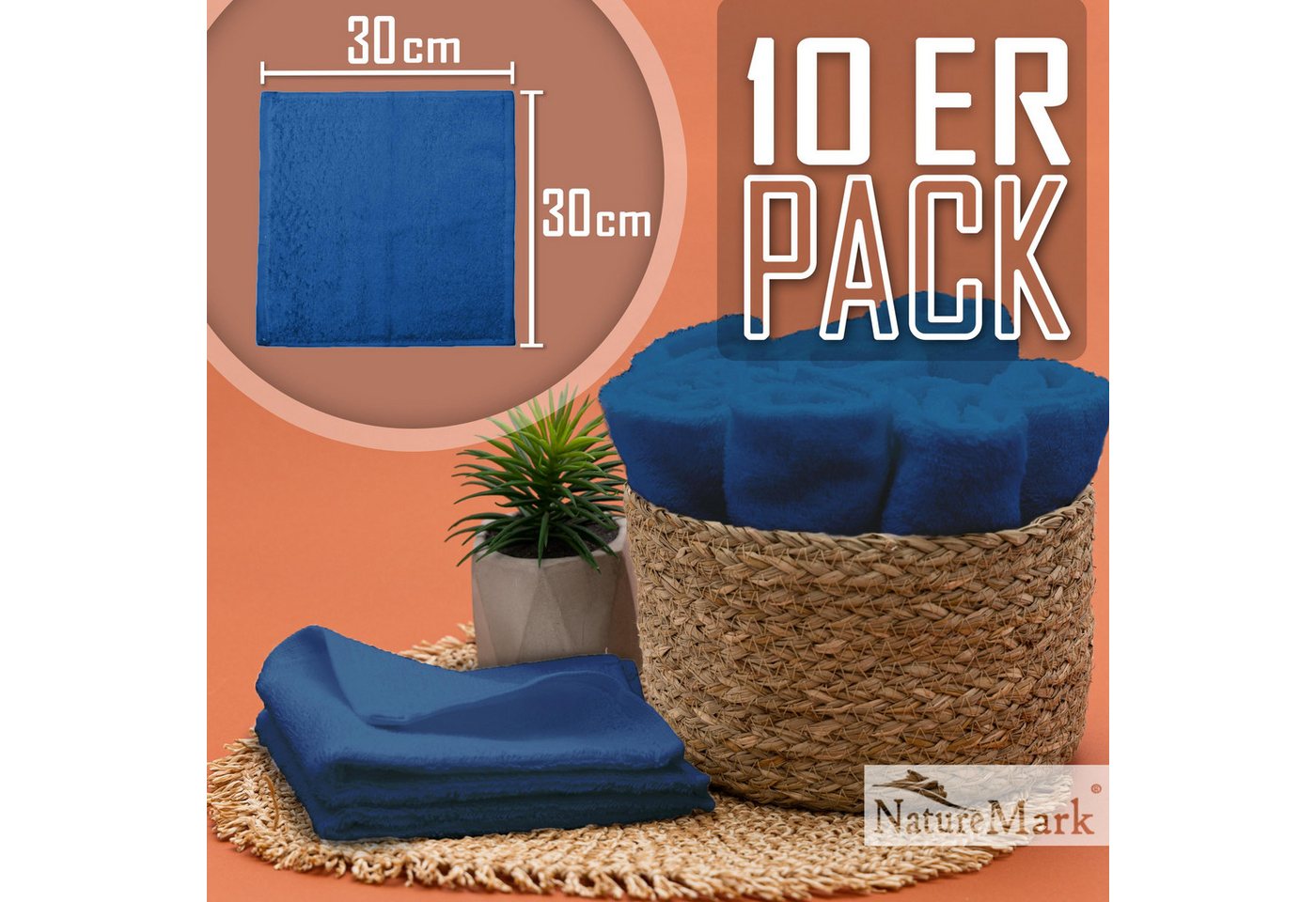NatureMark Seiftuch 10er-Set Seiftücher 30x30cm 100% Baumwolle, (10-St), Frottier Waschlappen Seiflappen 30 x 30 cm, Royal blau – Bild 2 von 5