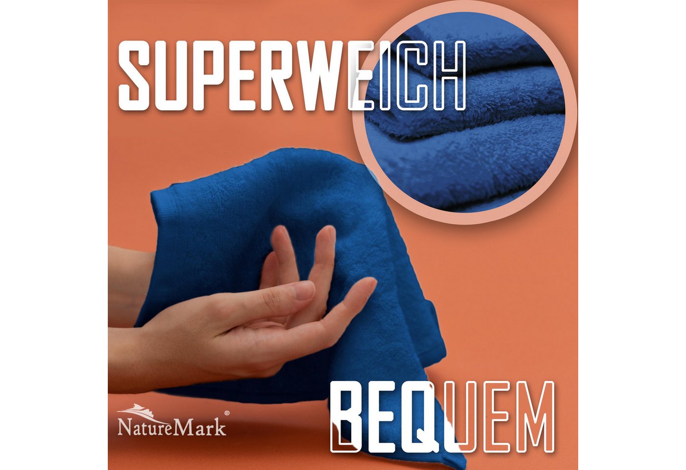 NatureMark Seiftuch 10er-Set Seiftücher 30x30cm 100% Baumwolle, (10-St), Frottier Waschlappen Seiflappen 30 x 30 cm, Royal blau – Bild 4 von 5