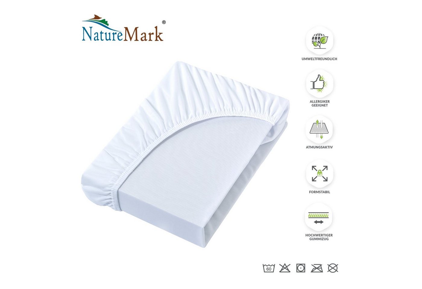 NatureMark Spannbettlaken Boxspringbett Mikrofaser Spannbetttuch 200x220cm, Polyester, Gummizug: rundum, Weiß – Bild 2 von 5