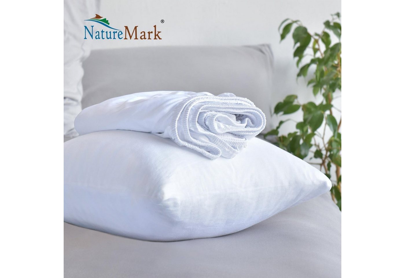NatureMark Spannbettlaken Boxspringbett Mikrofaser Spannbetttuch 200x220cm, Polyester, Gummizug: rundum, Weiß – Bild 4 von 5