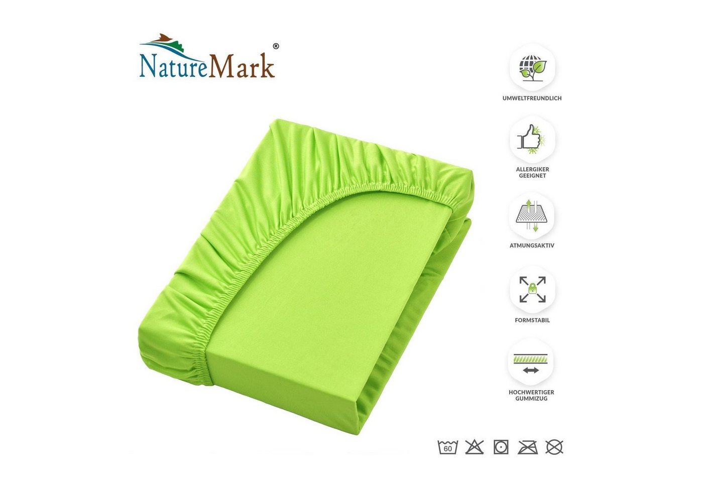 NatureMark Spannbettlaken Boxspringbett Mikrofaser Spannbetttuch 200x220cm, Polyester, Gummizug: rundum, Apfelgrün – Bild 2 von 5