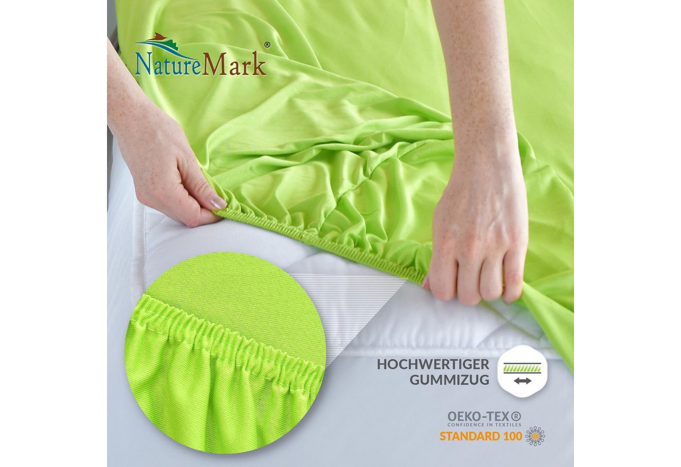 NatureMark Spannbettlaken Boxspringbett Mikrofaser Spannbetttuch 200x220cm, Polyester, Gummizug: rundum, Apfelgrün – Bild 3 von 5
