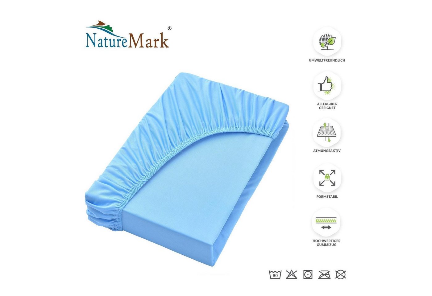 NatureMark Spannbettlaken Boxspringbett Mikrofaser Spannbetttuch 200x220cm, Polyester, Gummizug: rundum, blau – Bild 2 von 5