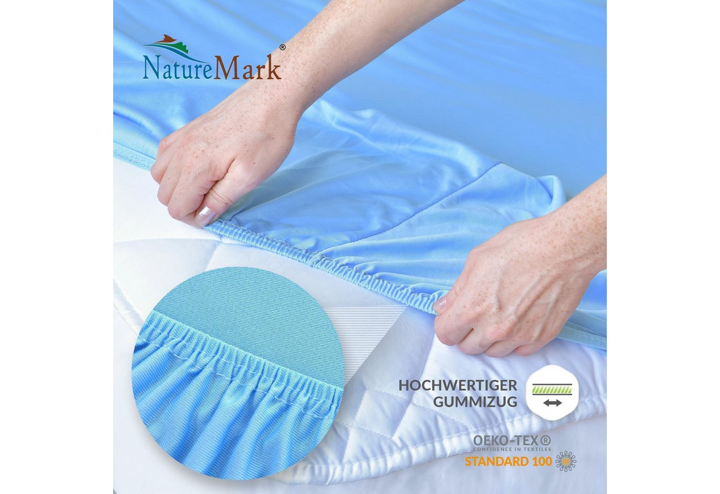NatureMark Spannbettlaken Boxspringbett Mikrofaser Spannbetttuch 200x220cm, Polyester, Gummizug: rundum, blau – Bild 3 von 5