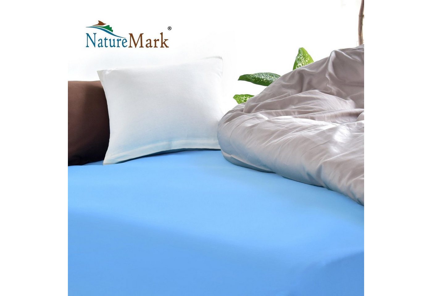 NatureMark Spannbettlaken Boxspringbett Mikrofaser Spannbetttuch 200x220cm, Polyester, Gummizug: rundum, blau – Bild 4 von 5