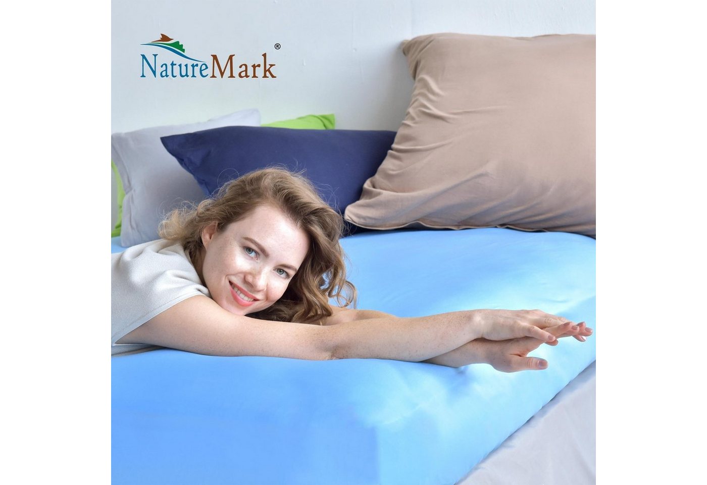 NatureMark Spannbettlaken Boxspringbett Mikrofaser Spannbetttuch 200x220cm, Polyester, Gummizug: rundum, blau – Bild 5 von 5